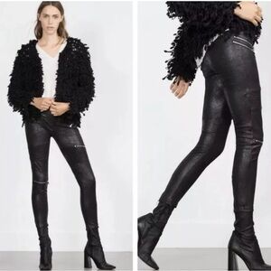 Zara premium denim collection black faux suede zippered Moto biker leggings XS